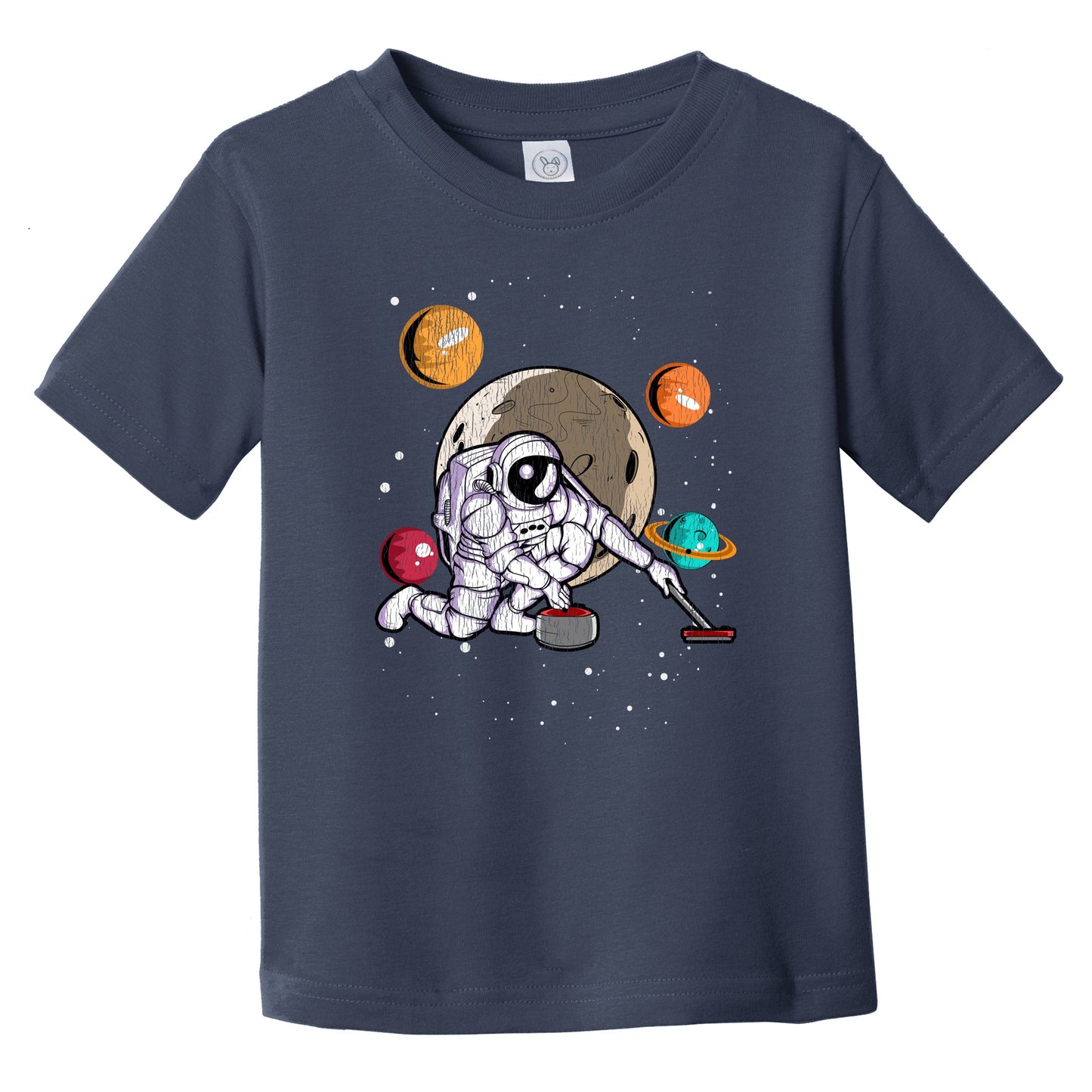 Curling Astronaut Outer Space Spaceman Distressed Infant Toddler T-Shirt