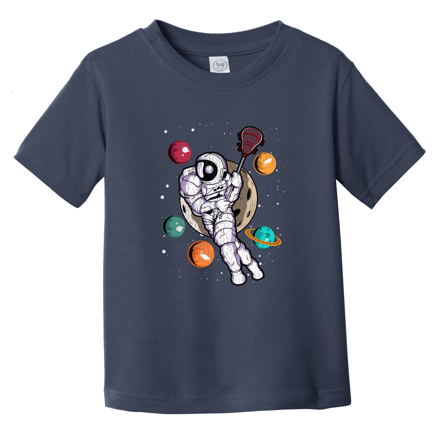 Lacrosse Astronaut Outer Space Spaceman Distressed Infant Toddler T-Shirt