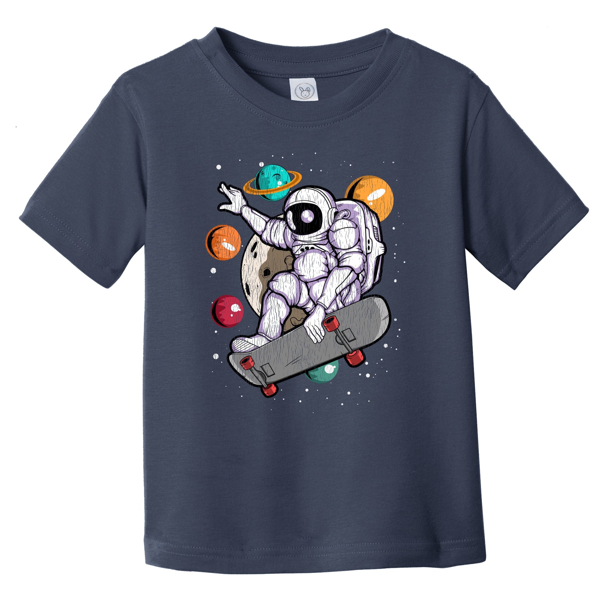 Skateboarding Astronaut Outer Space Spaceman Skater Distressed Infant Toddler T-Shirt