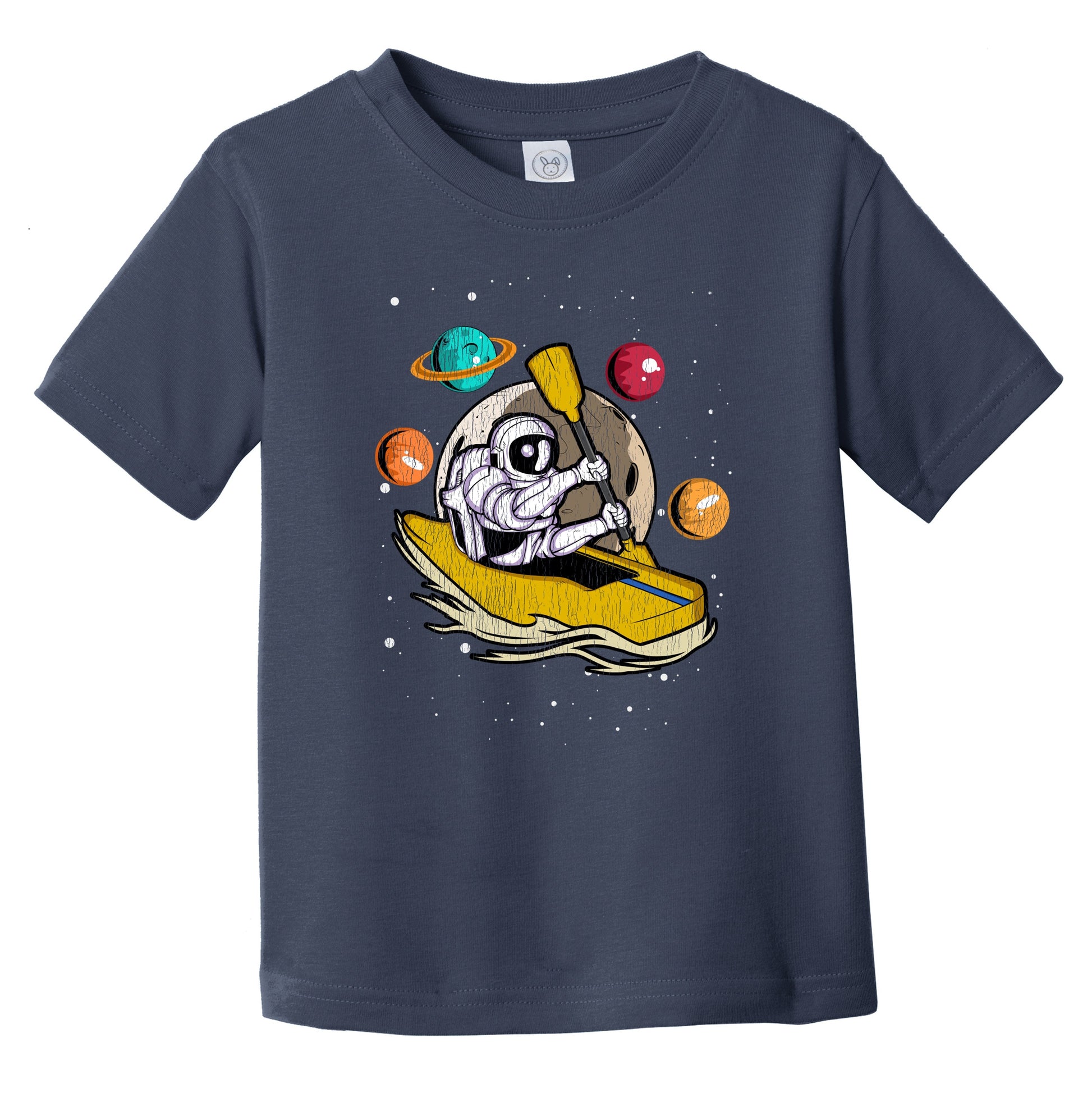Kayaker Astronaut Outer Space Spaceman Kayaking Distressed Infant Toddler T-Shirt