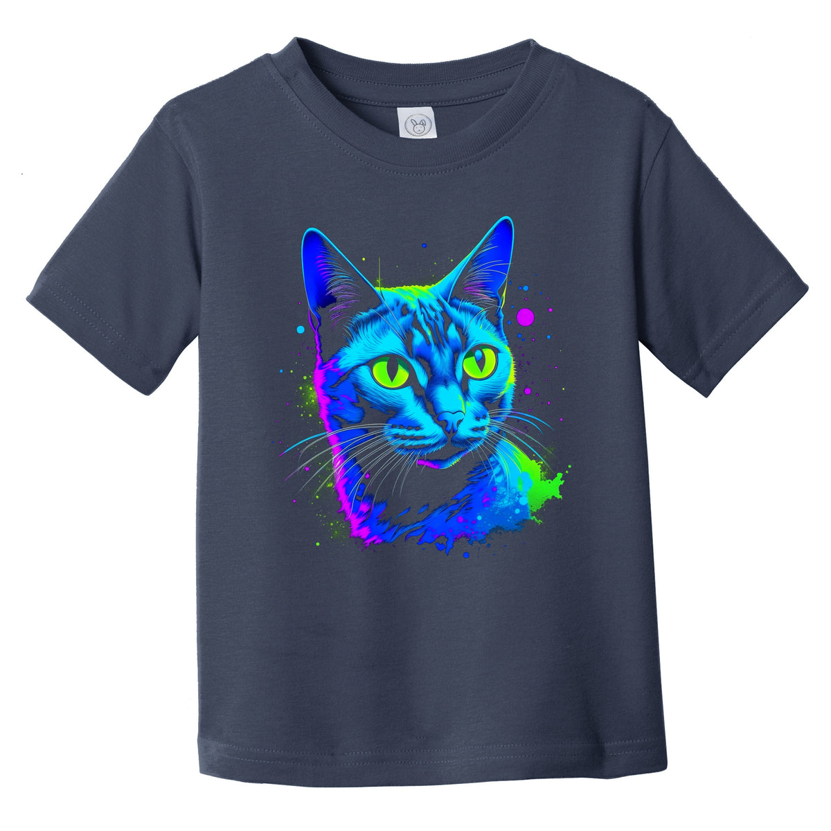 Colorful Bright Russian Blue Cat Vibrant Psychedelic Cat Art Infant Toddler T-Shirt