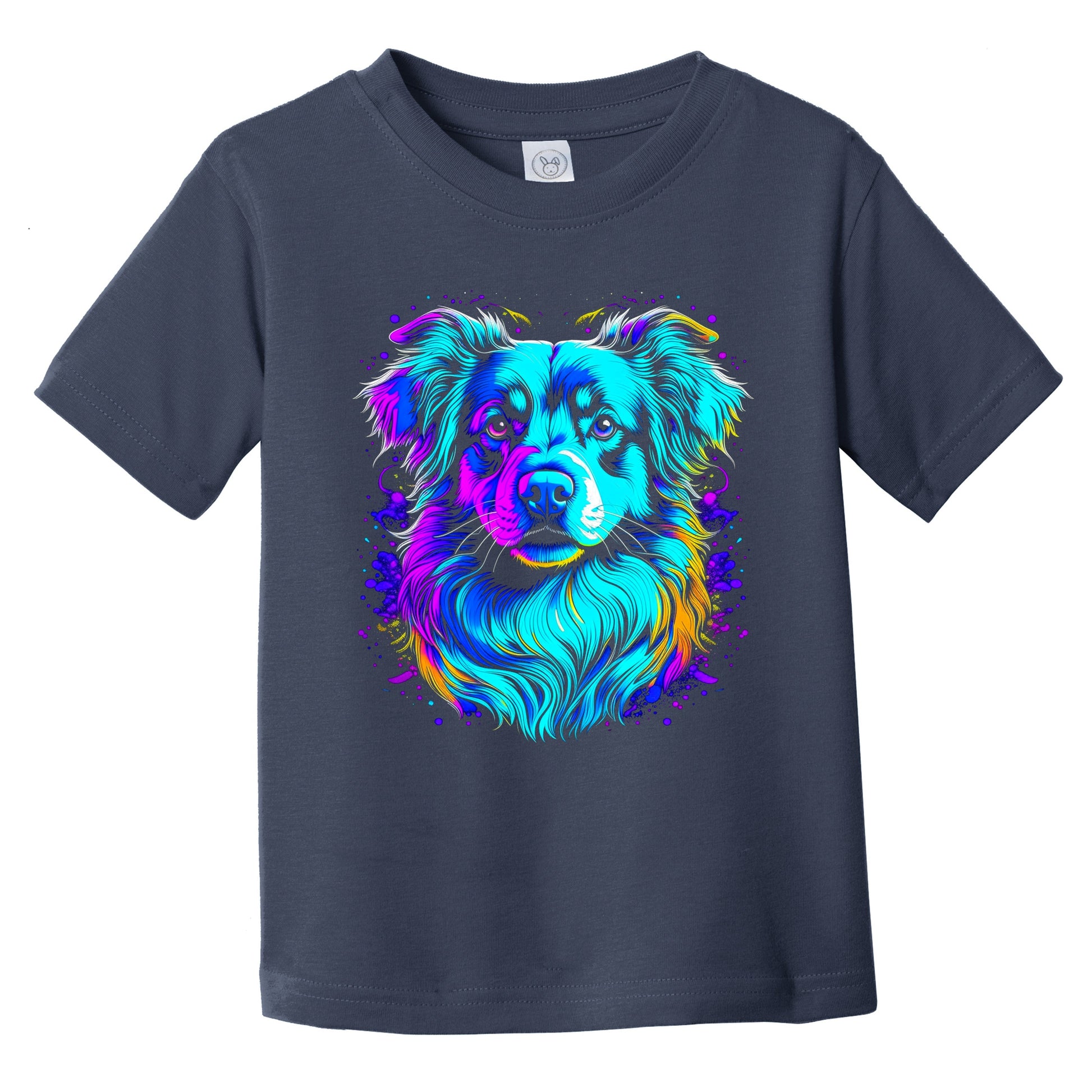 Colorful Bright Aussie Shepherd Vibrant Psychedelic Dog Art Infant Toddler T-Shirt