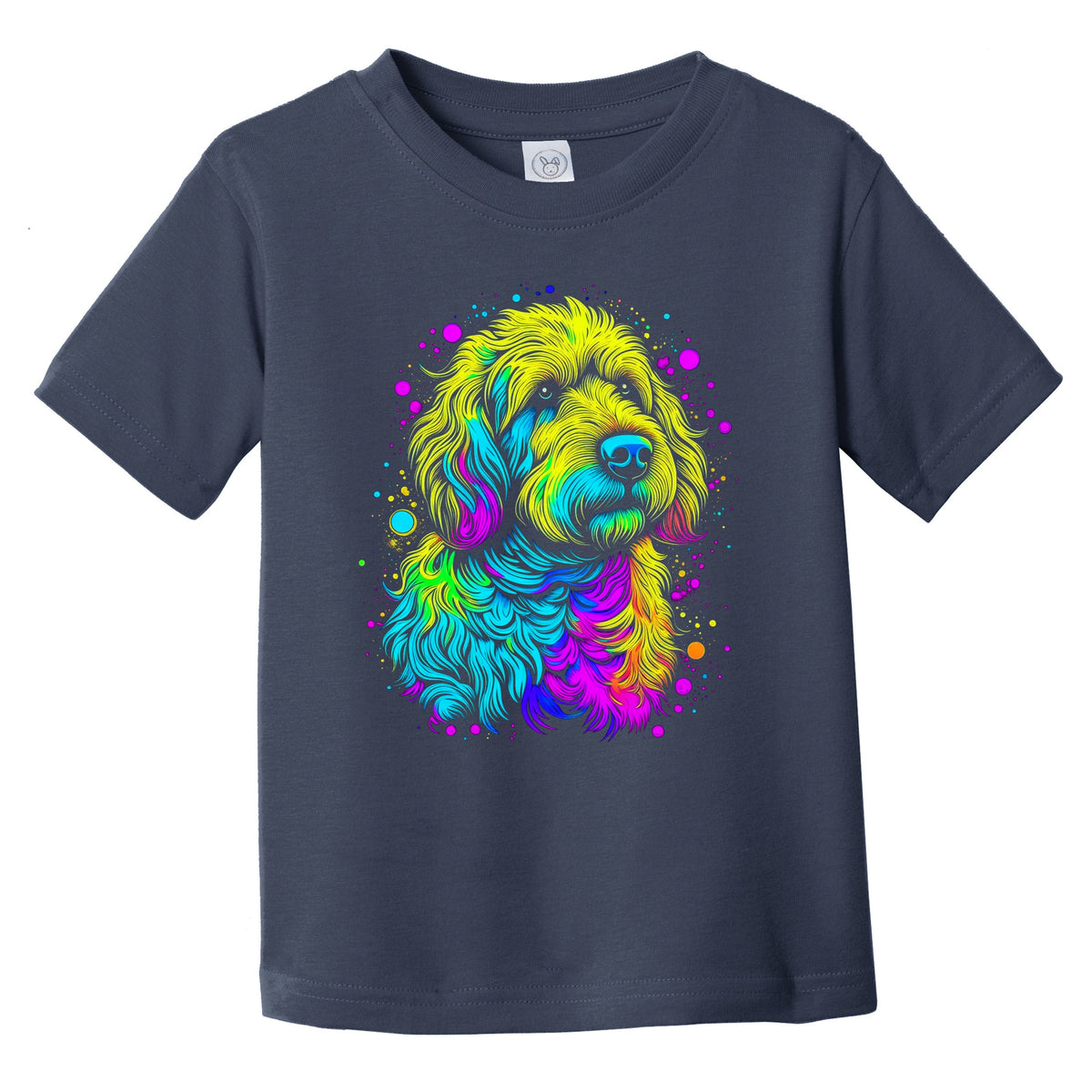 Colorful Bright Goldendoodle Vibrant Psychedelic Dog Art Infant Toddler T-Shirt