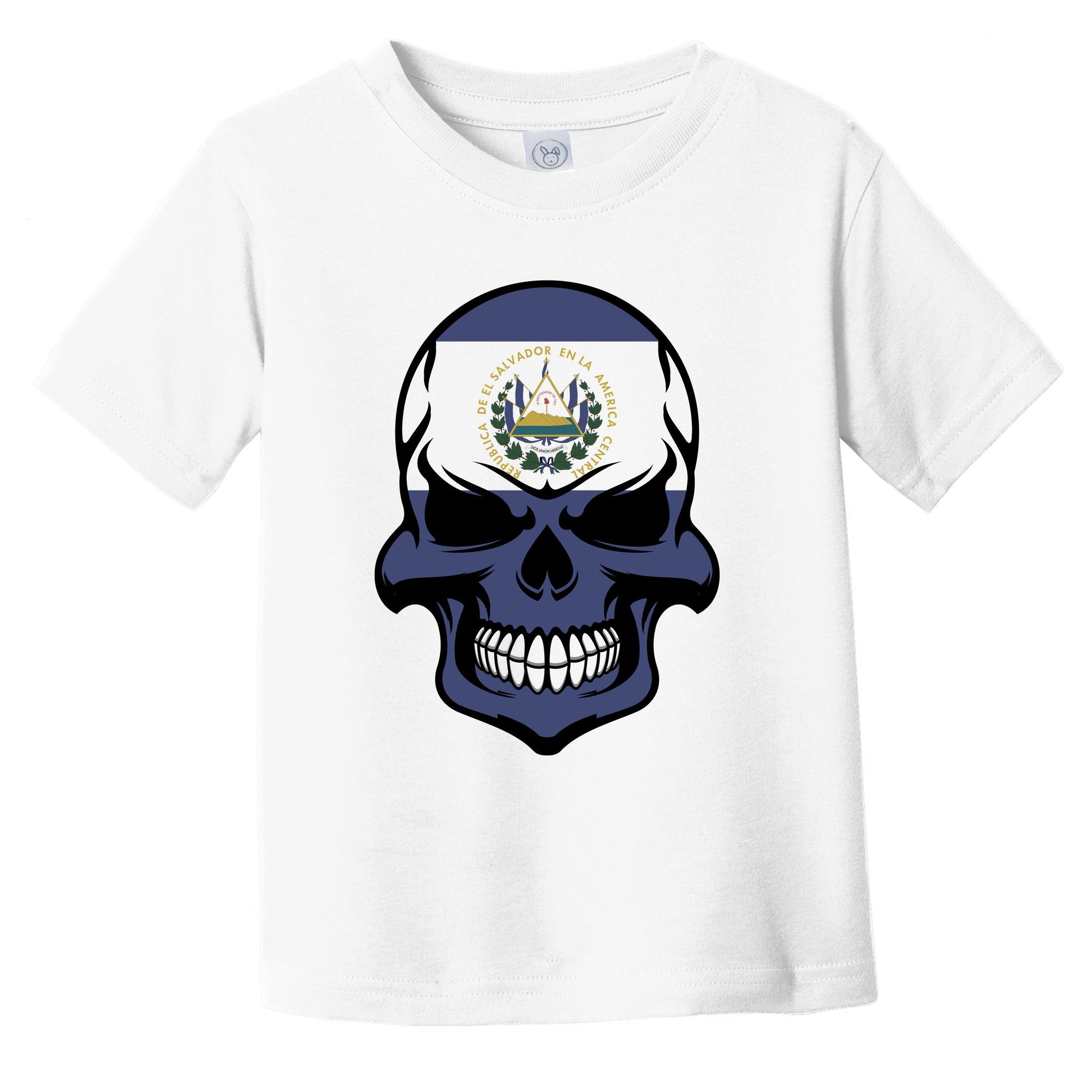 El Salvadorian Flag Skull Cool El Salvador Skull Infant Toddler T-Shirt