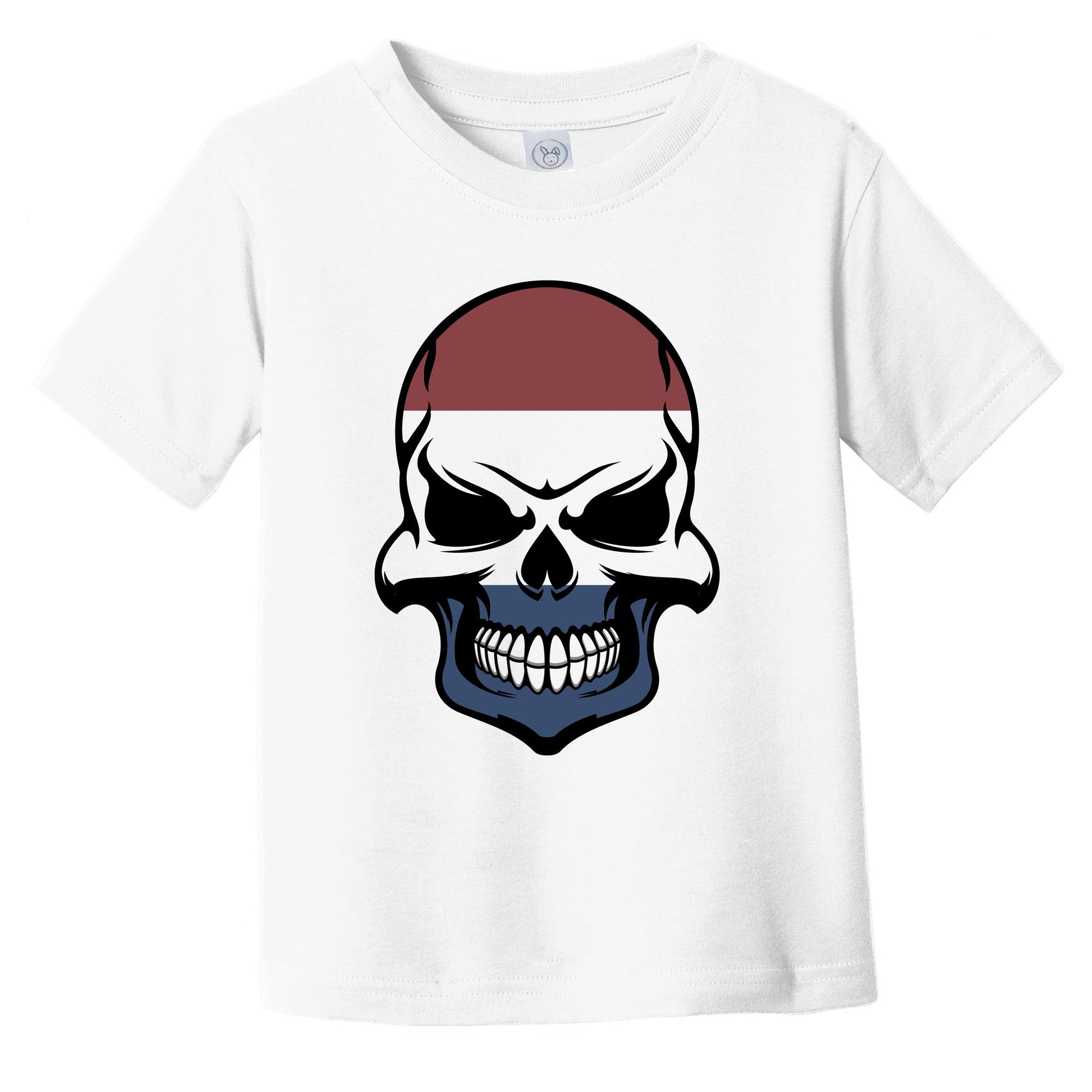 Dutch Flag Skull Cool Netherlands Skull Infant Toddler T-Shirt