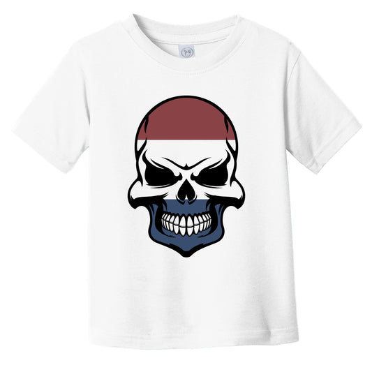 Dutch Flag Skull Cool Netherlands Skull Infant Toddler T-Shirt