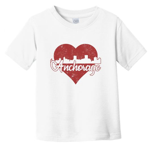 Retro Anchorage Alaska Skyline Red Heart Infant Toddler T-Shirt