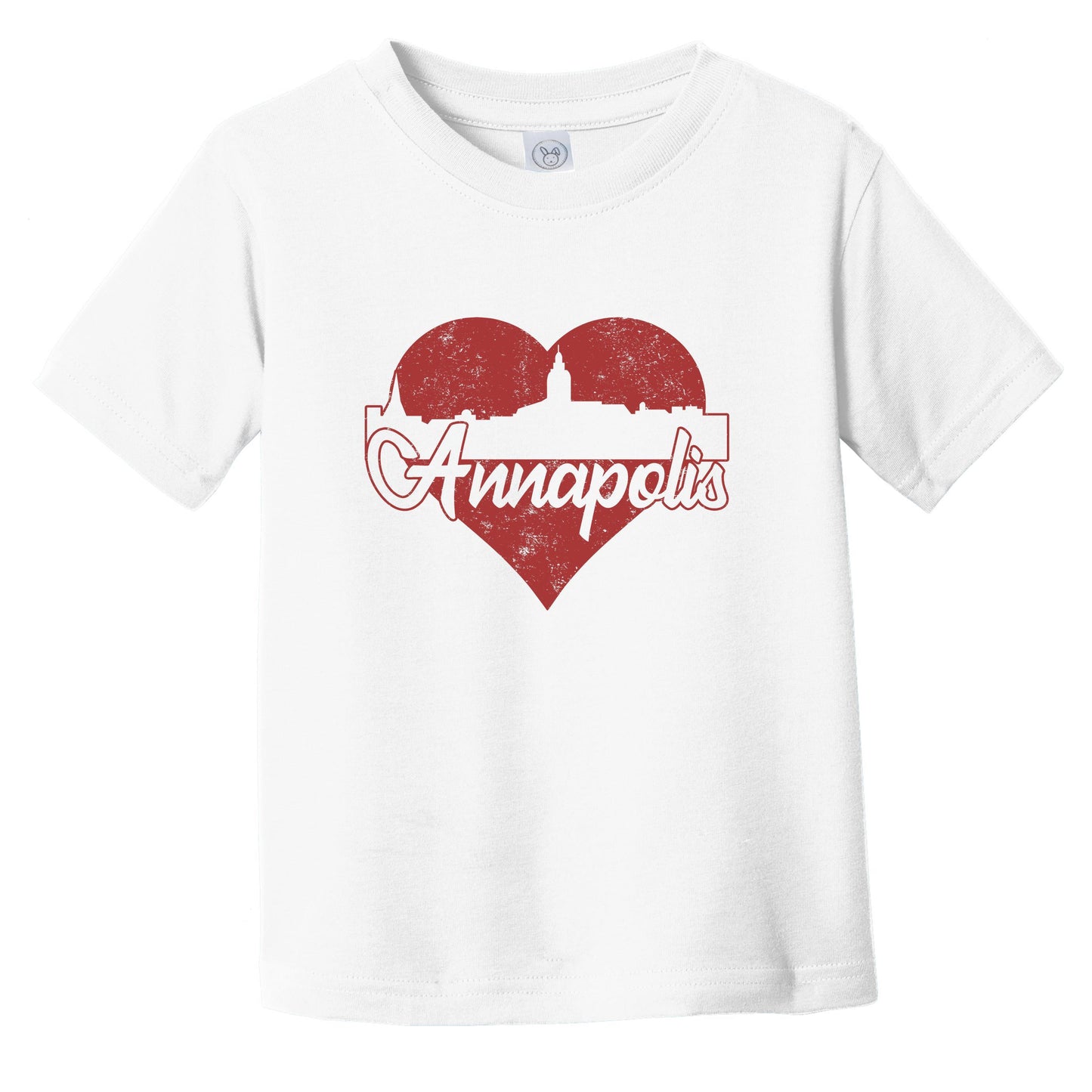Retro Annapolis Maryland Skyline Red Heart Infant Toddler T-Shirt