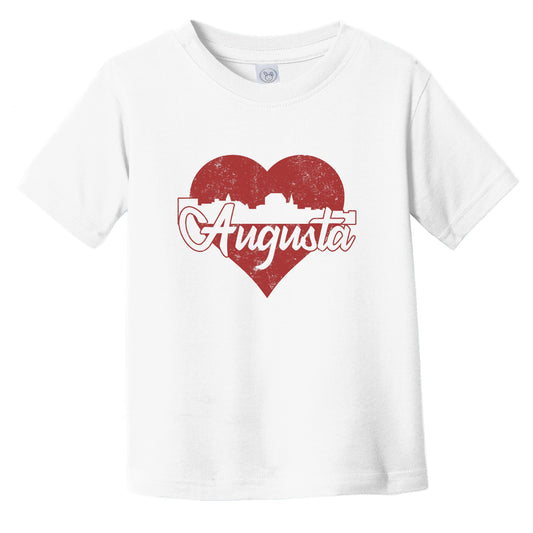 Retro Augusta Maine Skyline Red Heart Infant Toddler T-Shirt