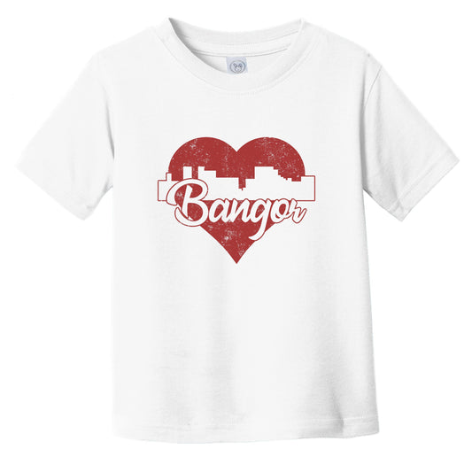 Retro Bangor Maine Skyline Red Heart Infant Toddler T-Shirt