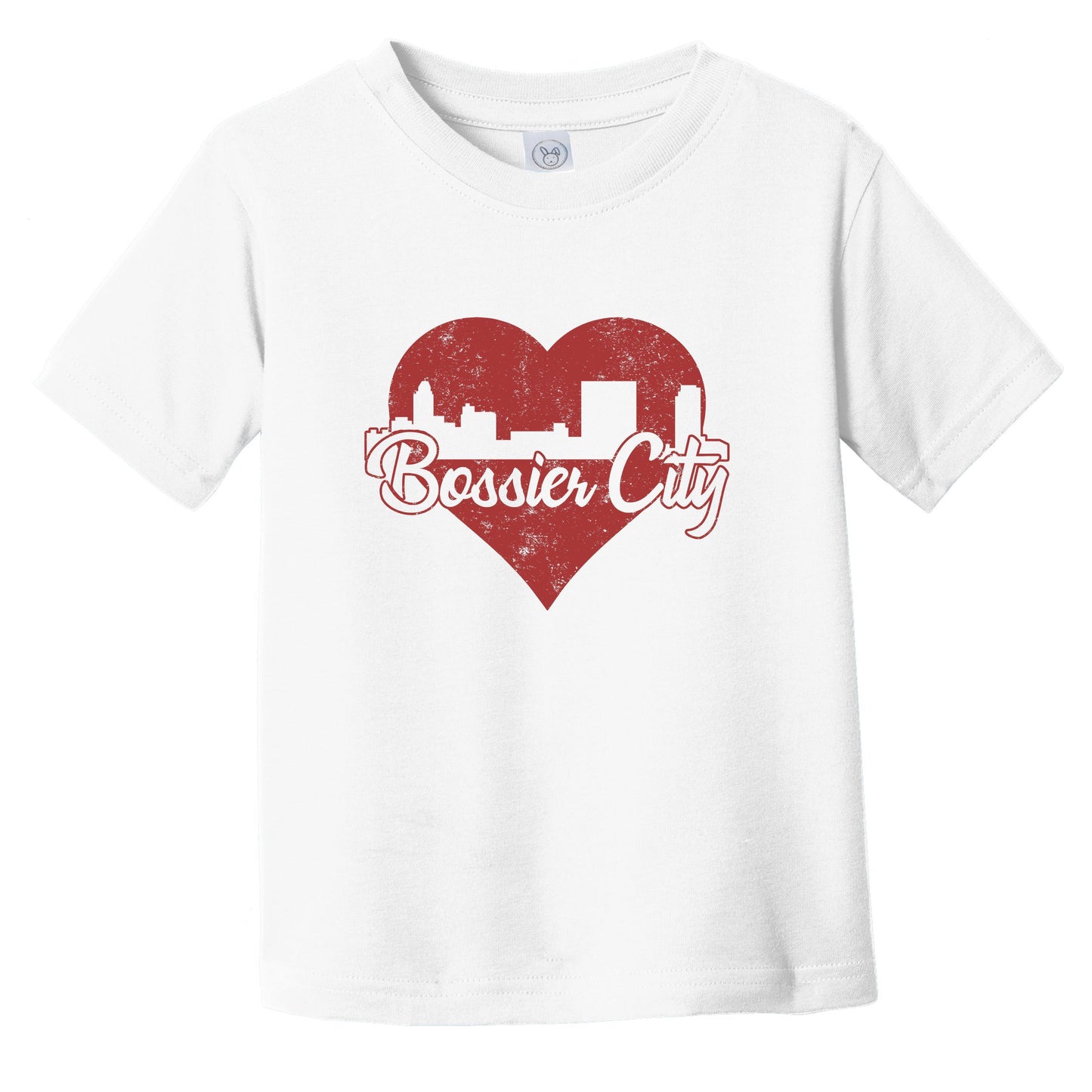 Retro Bossier City Louisiana Skyline Red Heart Infant Toddler T-Shirt