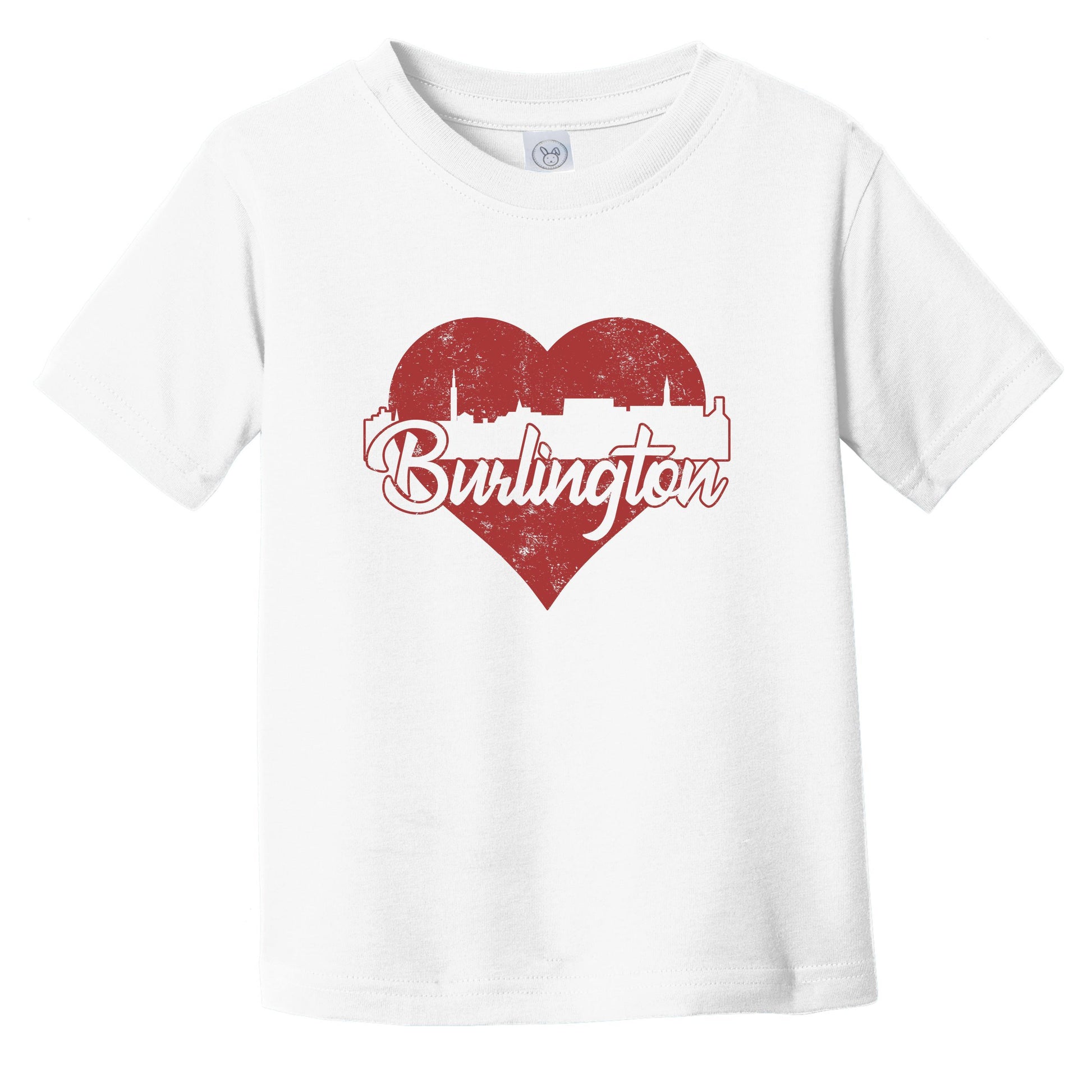 Retro Burlington Vermont Skyline Red Heart Infant Toddler T-Shirt