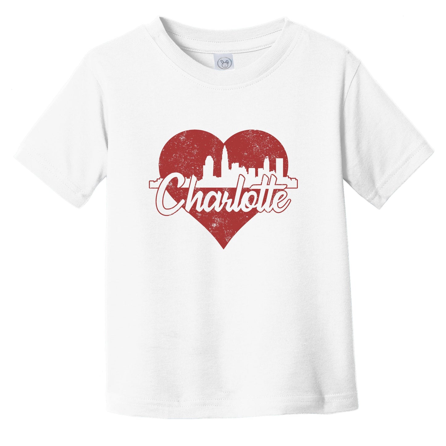Retro Charlotte North Carolina Skyline Red Heart Infant Toddler T-Shirt