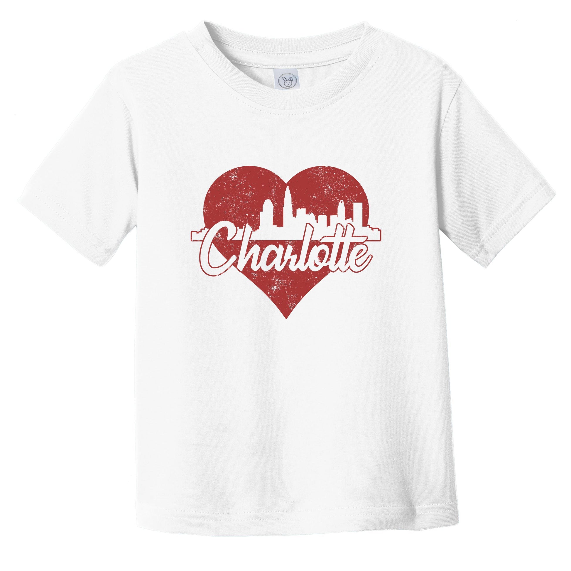 Retro Charlotte North Carolina Skyline Red Heart Infant Toddler T-Shirt