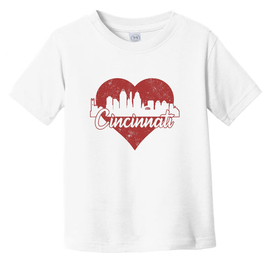 Retro Cincinnati Ohio Skyline Red Heart Infant Toddler T-Shirt