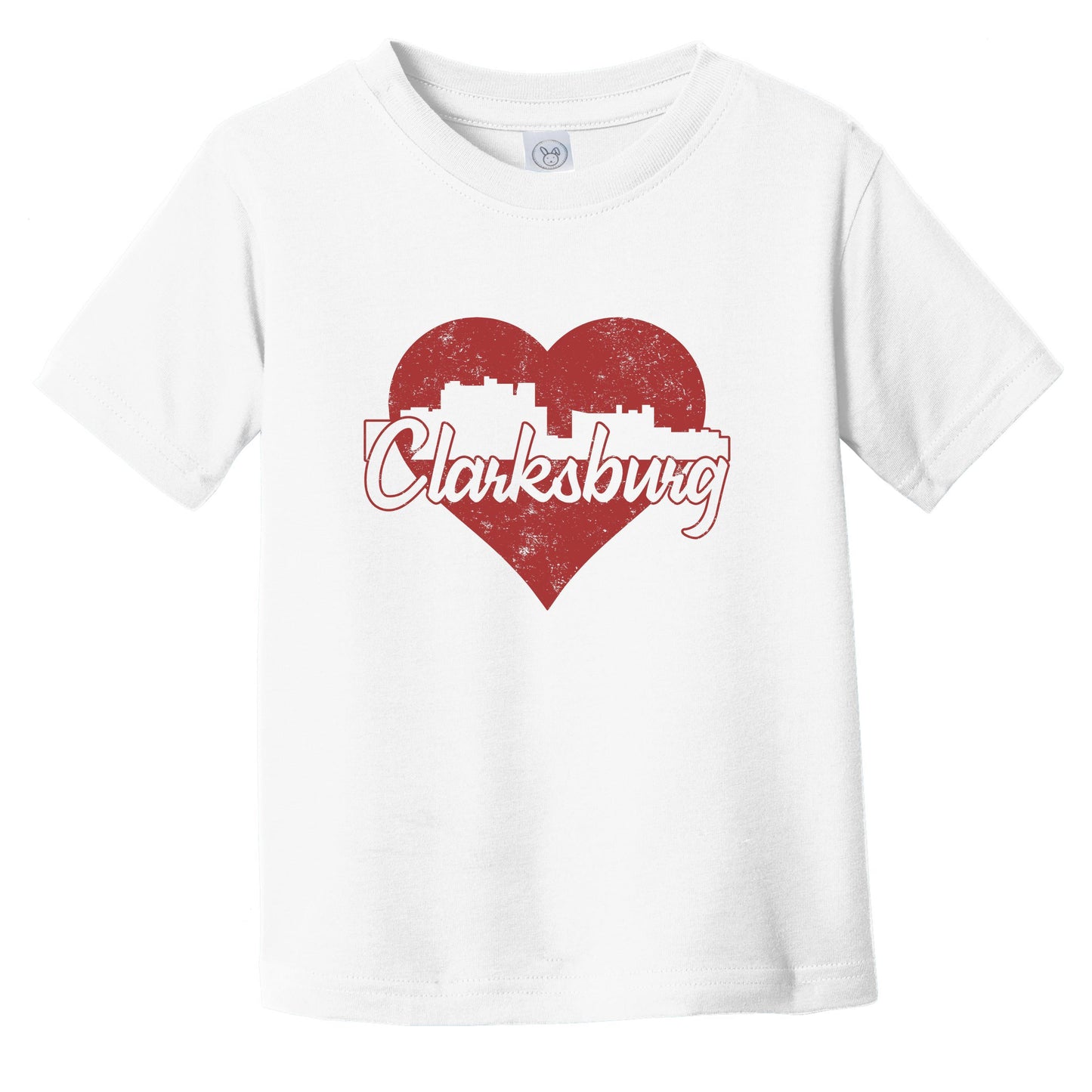 Retro Clarksburg West Virginia Skyline Red Heart Infant Toddler T-Shirt