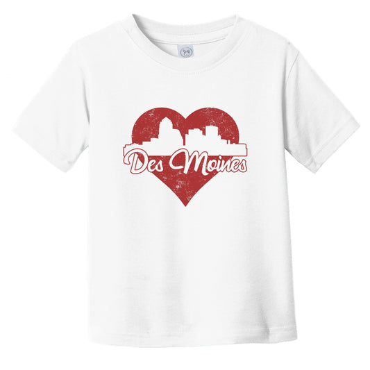 Retro Des Moines Iowa Skyline Red Heart Infant Toddler T-Shirt
