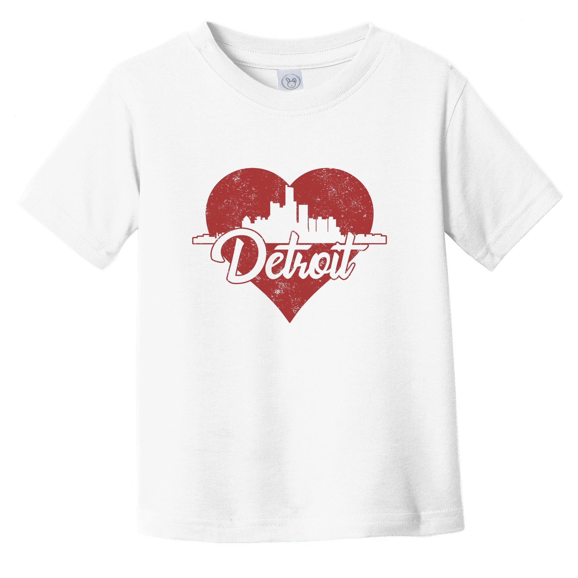 Retro Detroit Michigan Skyline Red Heart Infant Toddler T-Shirt