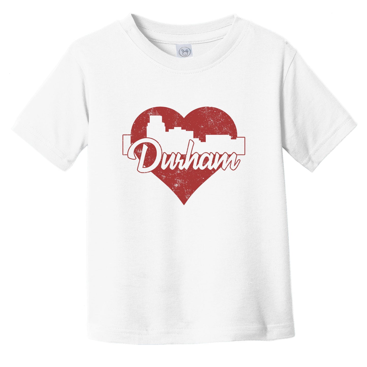 Retro Durham North Carolina Skyline Red Heart Infant Toddler T-Shirt