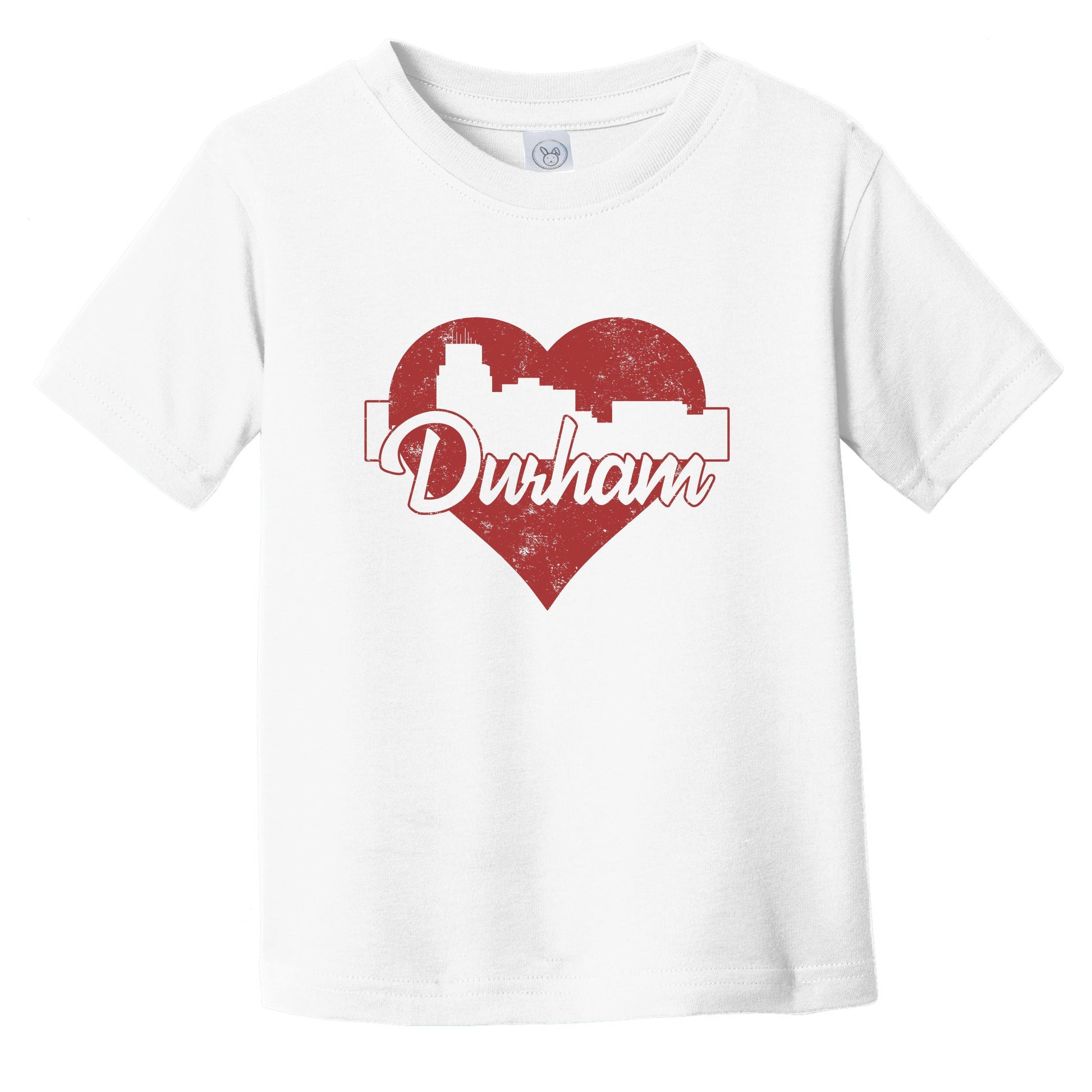 Retro Durham North Carolina Skyline Red Heart Infant Toddler T-Shirt
