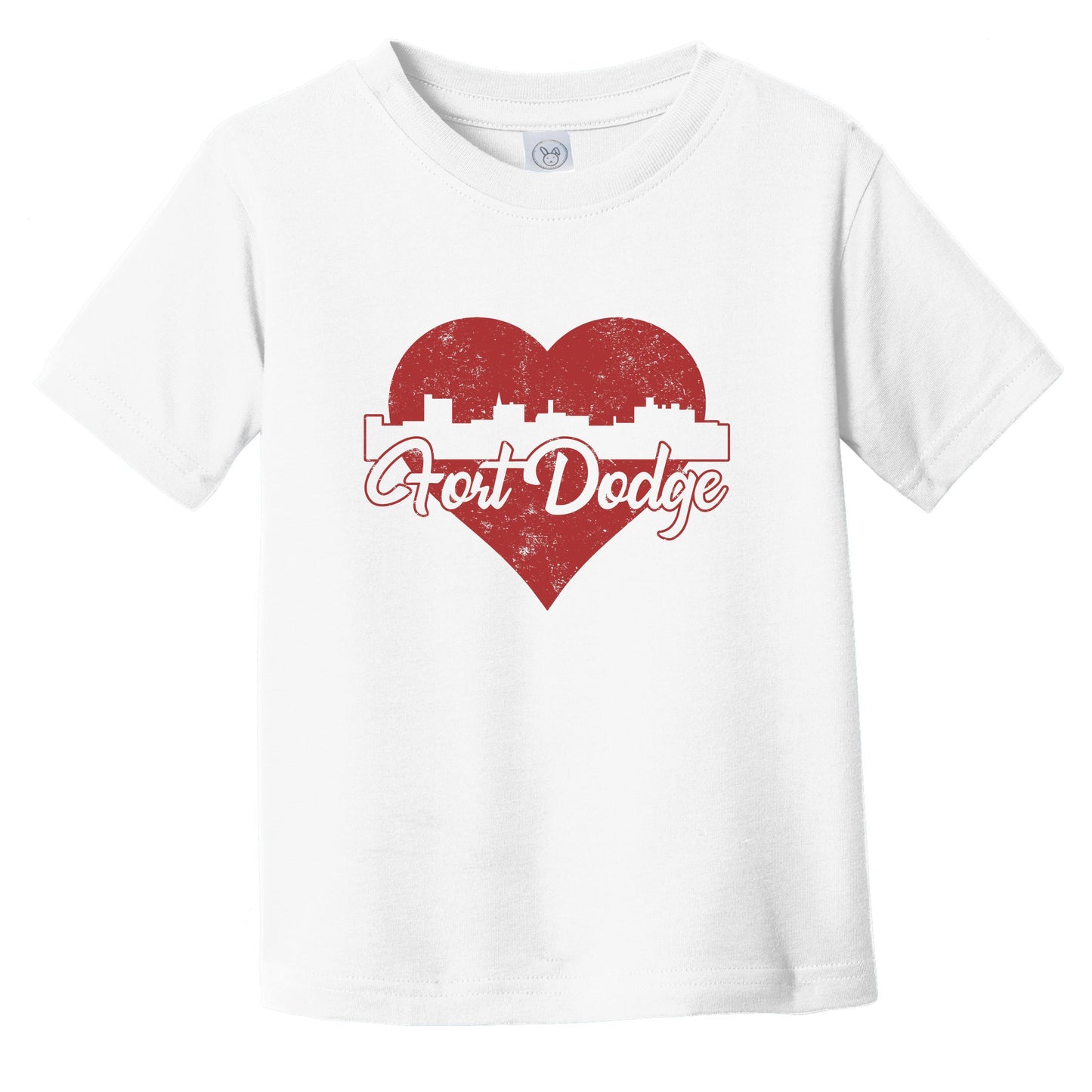 Retro Fort Dodge Iowa Skyline Red Heart Infant Toddler T-Shirt