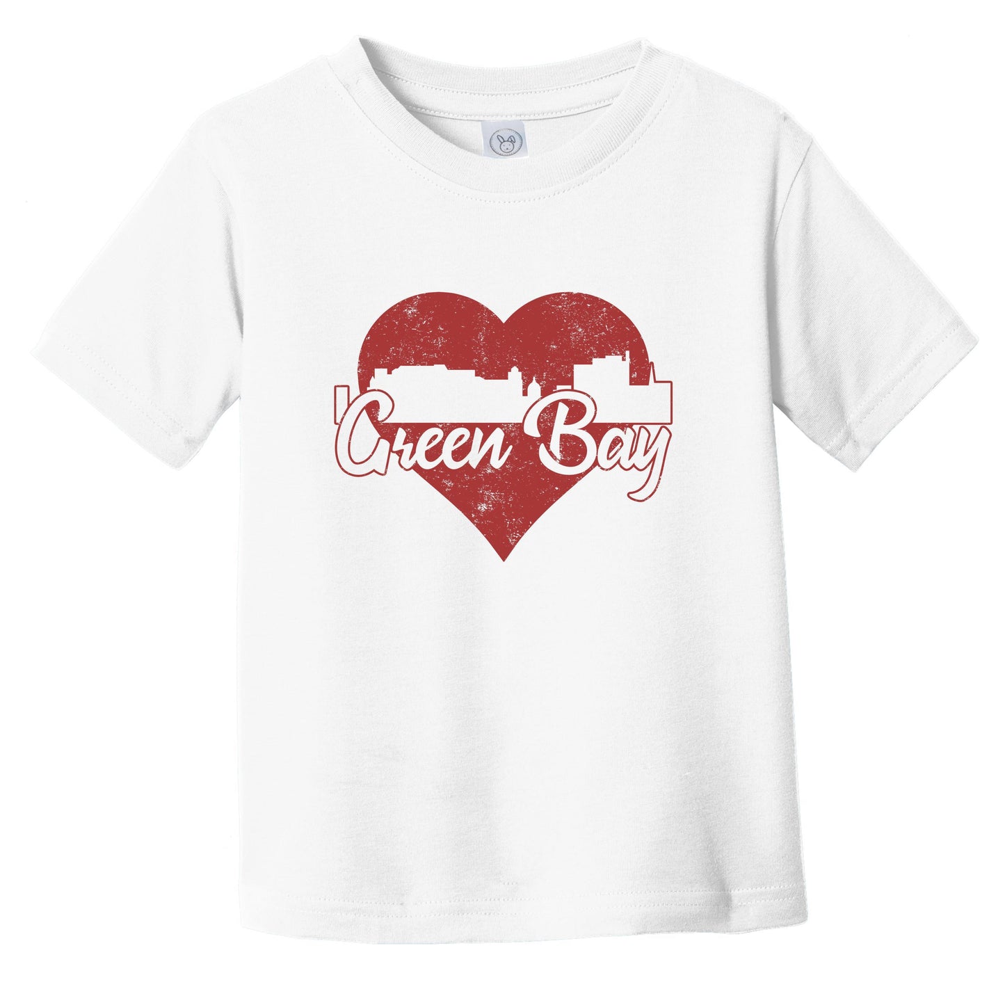 Retro Green Bay Wisconsin Skyline Red Heart Infant Toddler T-Shirt