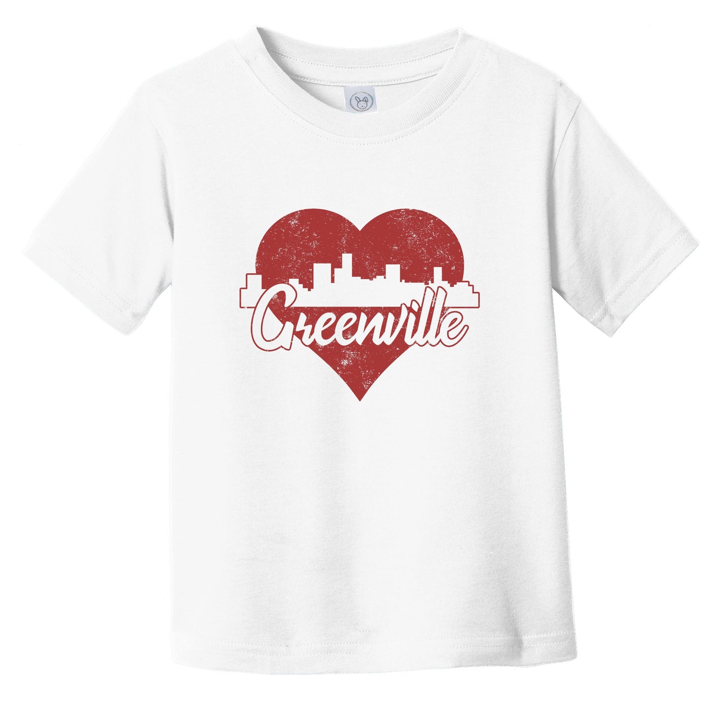 Retro Greenville South Carolina Skyline Red Heart Infant Toddler T-Shirt
