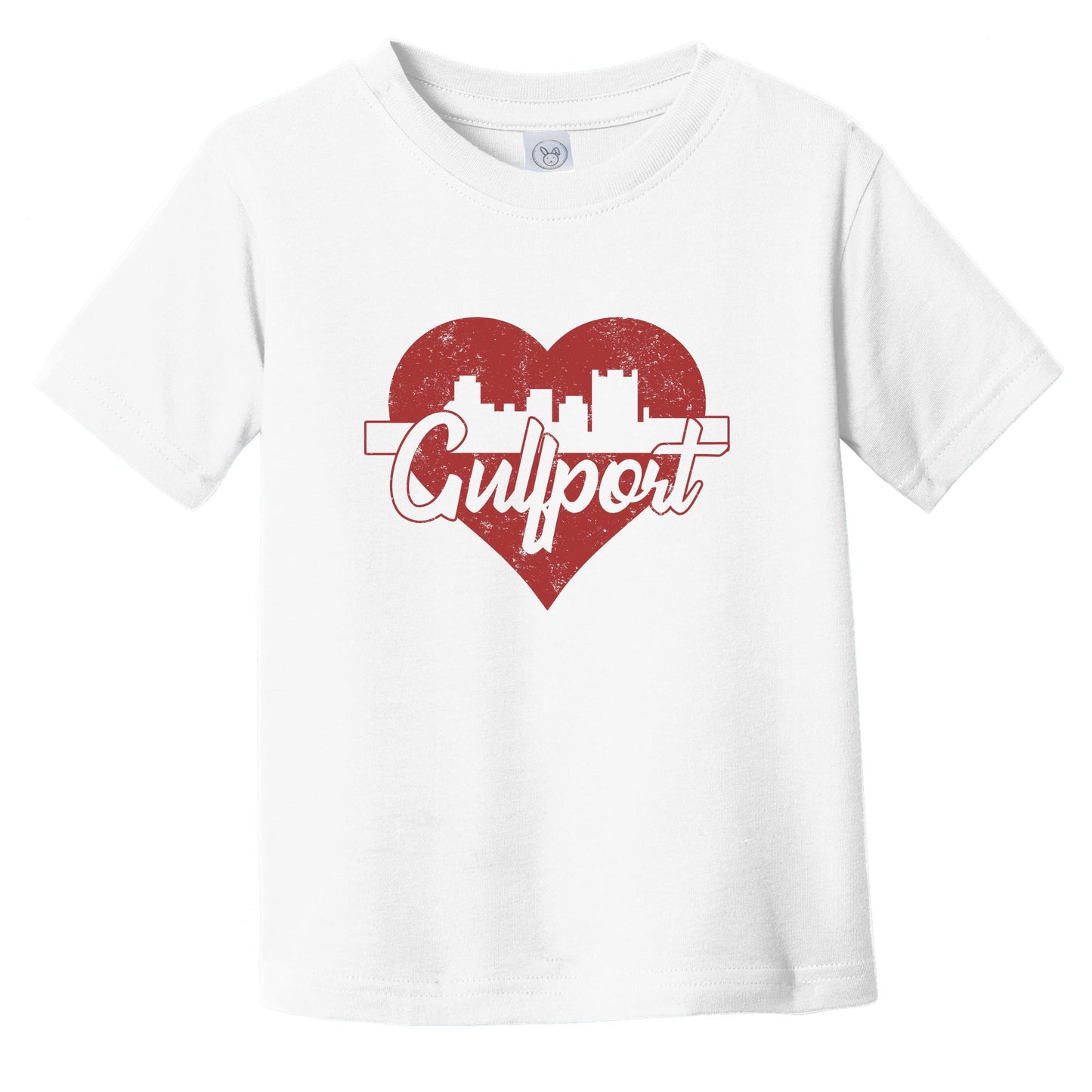 Retro Gulfport Mississippi Skyline Red Heart Infant Toddler T-Shirt