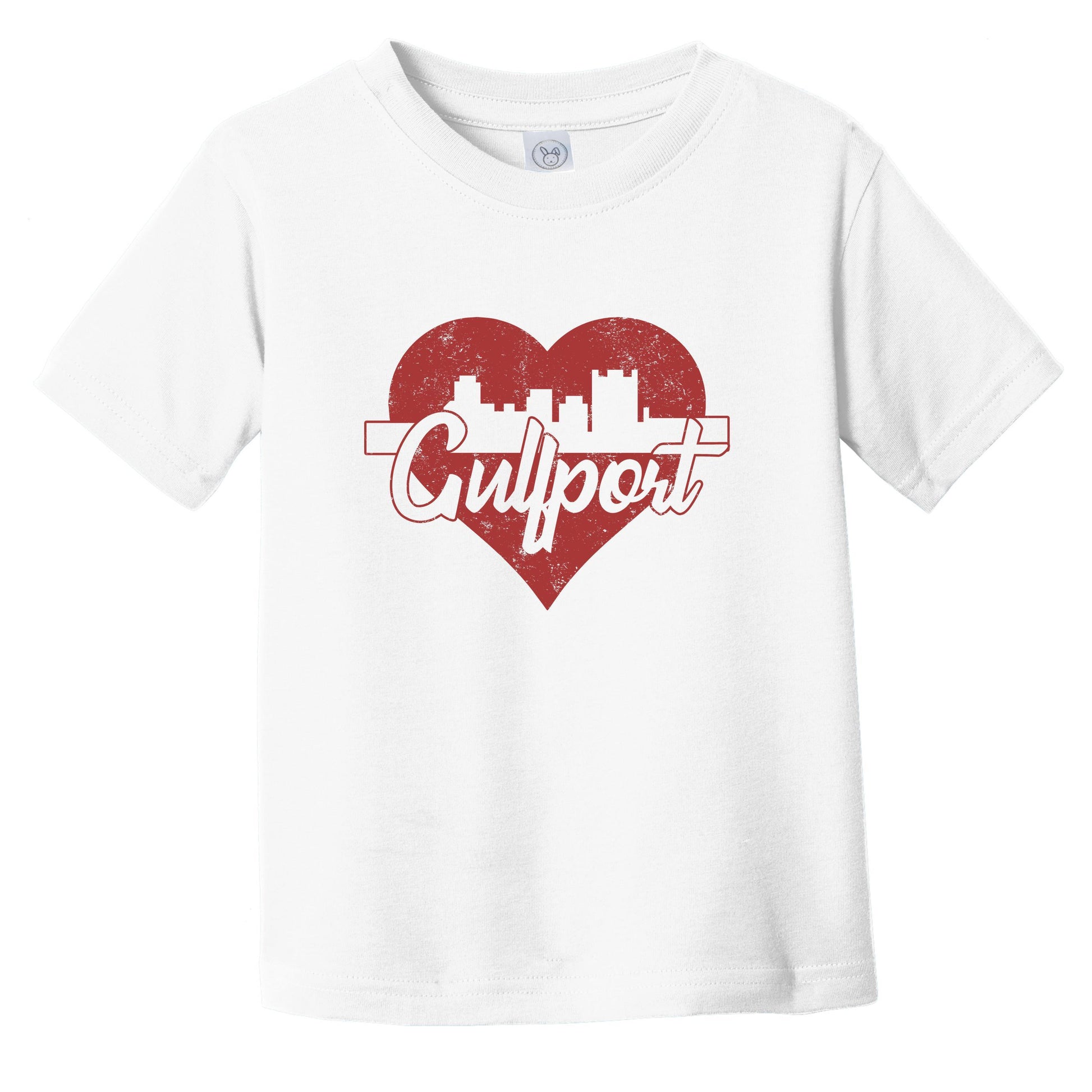 Retro Gulfport Mississippi Skyline Red Heart Infant Toddler T-Shirt