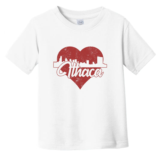 Retro Ithaca New York Skyline Red Heart Infant Toddler T-Shirt