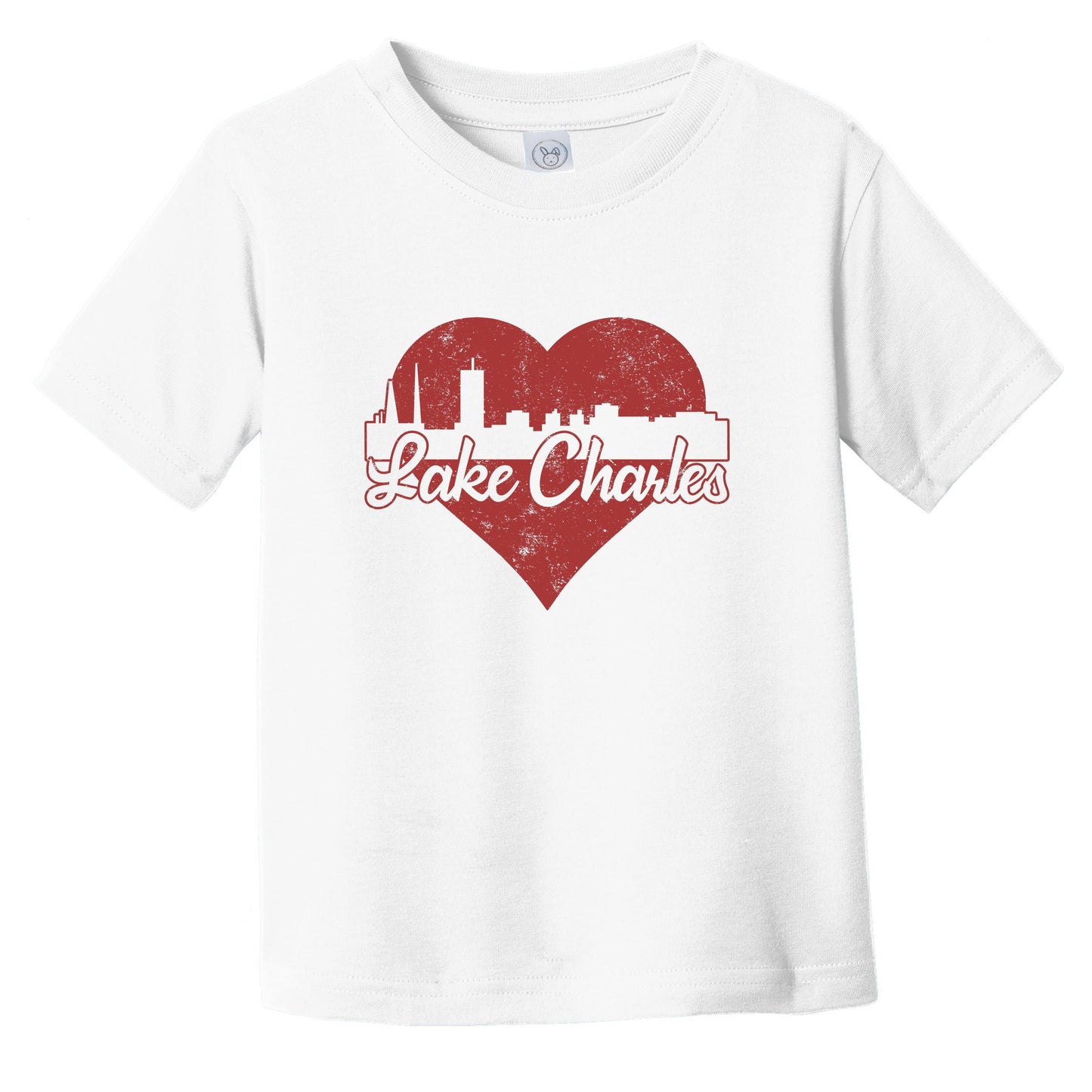 Retro Lake Charles Louisiana Skyline Red Heart Infant Toddler T-Shirt