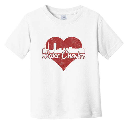 Retro Lake Charles Louisiana Skyline Red Heart Infant Toddler T-Shirt