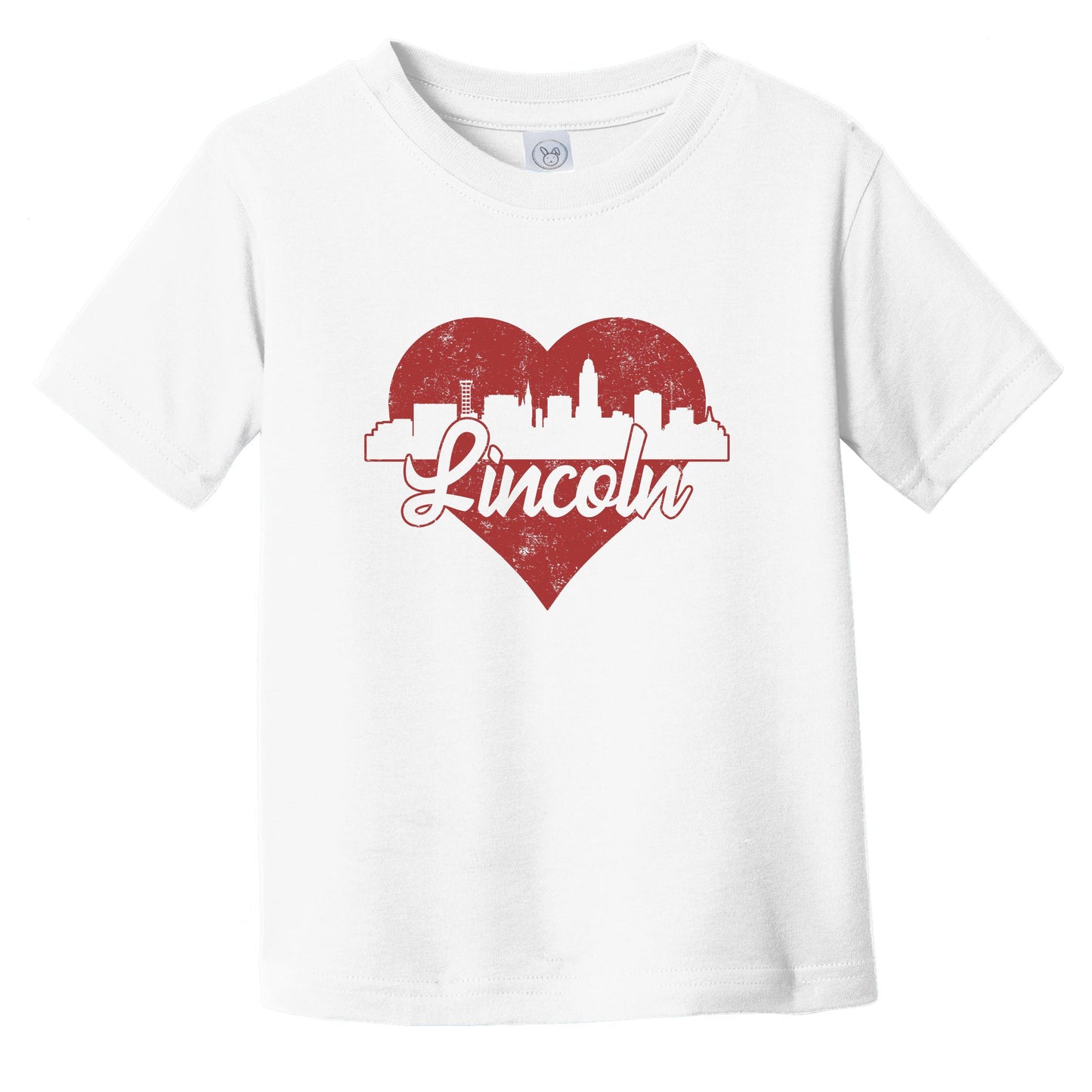 Retro Lincoln Nebraska Skyline Red Heart Infant Toddler T-Shirt