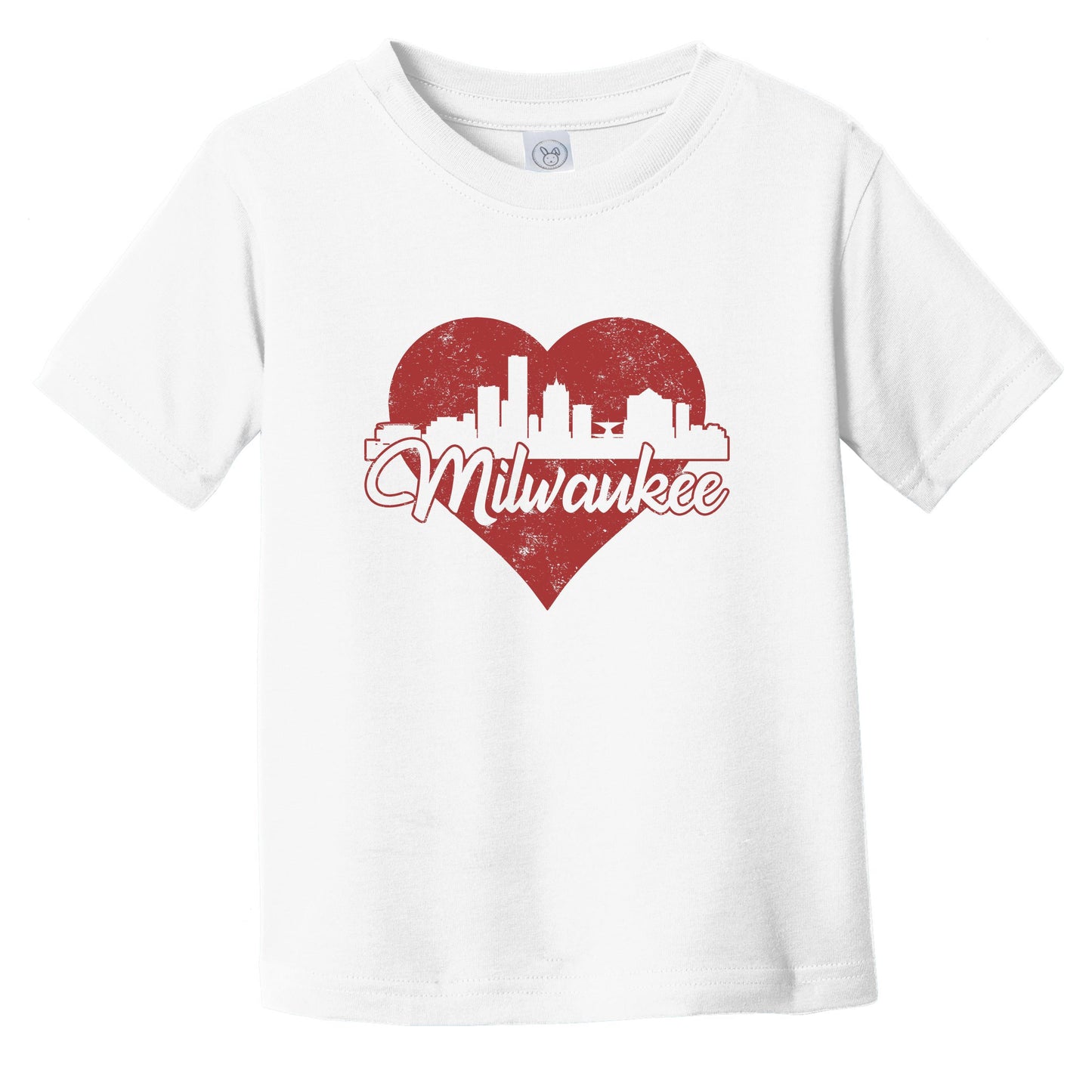 Retro Milwaukee Wisconsin Skyline Red Heart Infant Toddler T-Shirt