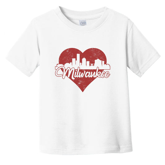 Retro Milwaukee Wisconsin Skyline Red Heart Infant Toddler T-Shirt