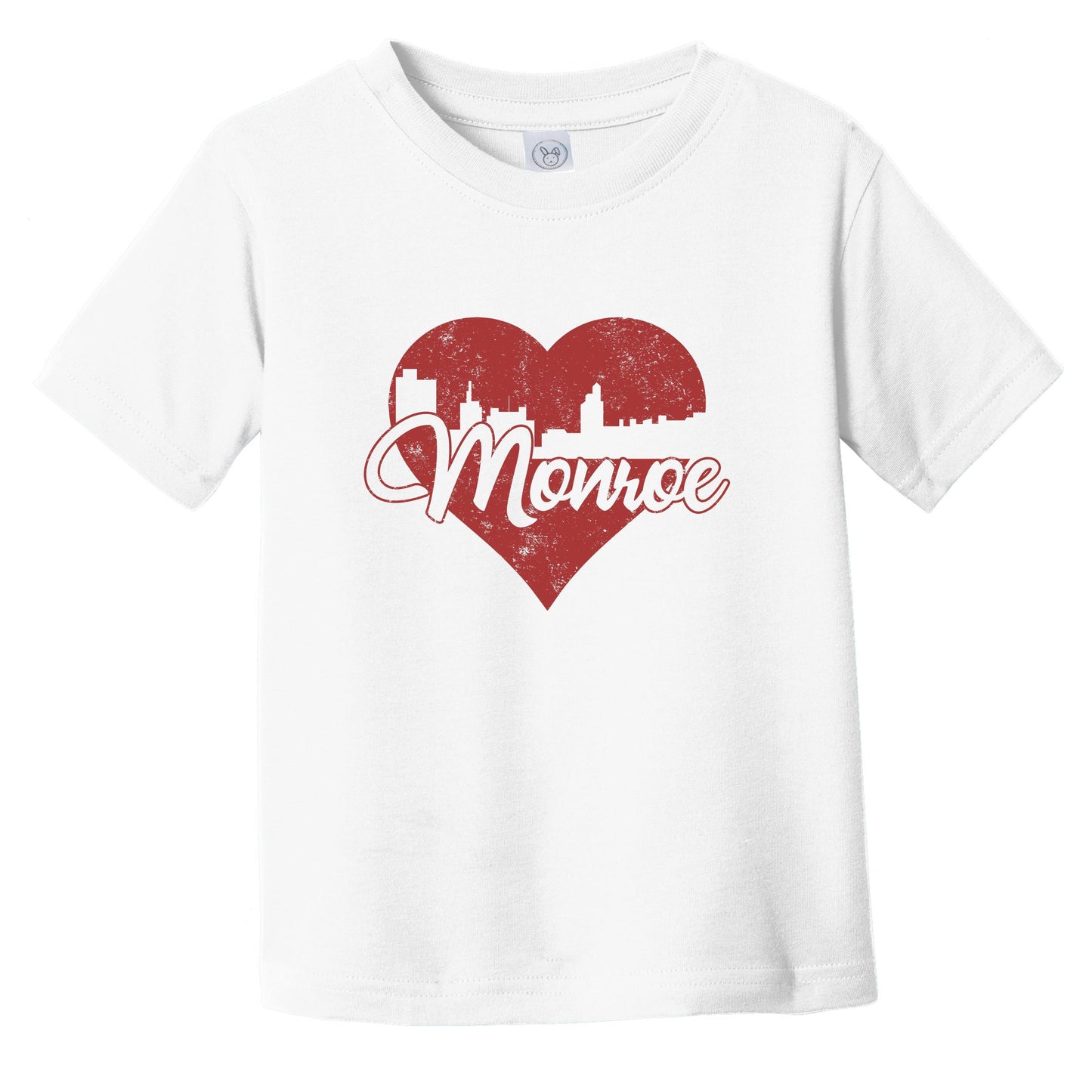 Retro Monroe Louisiana Skyline Red Heart Infant Toddler T-Shirt