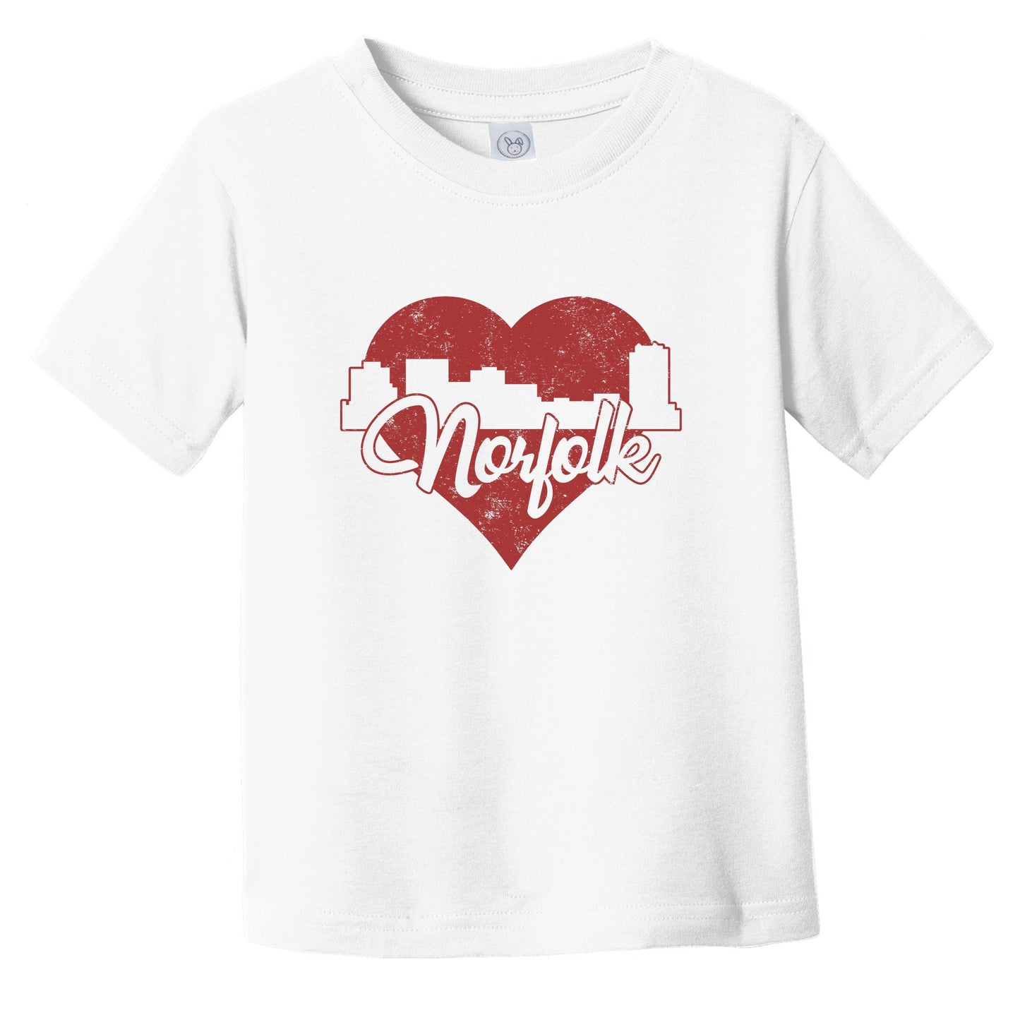 Retro Norfolk Virginia Skyline Red Heart Infant Toddler T-Shirt
