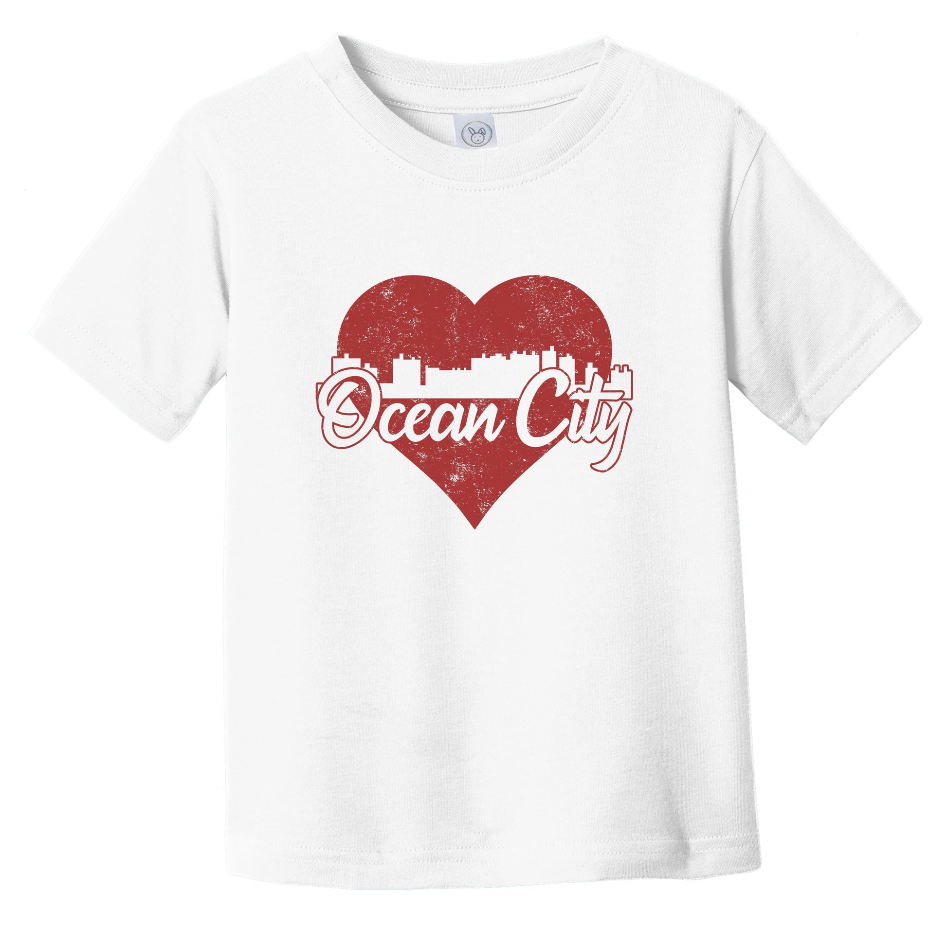 Retro Ocean City Maryland Skyline Red Heart Infant Toddler T-Shirt