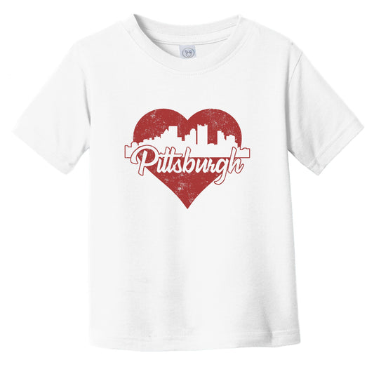 Retro Pittsburgh Pennsylvania Skyline Red Heart Infant Toddler T-Shirt