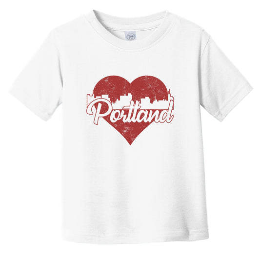Retro Portland Maine Skyline Red Heart Infant Toddler T-Shirt