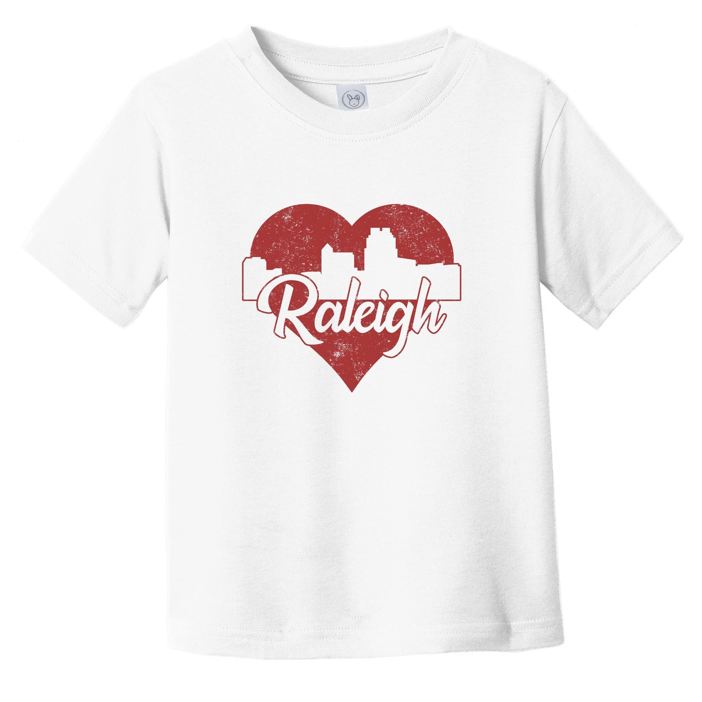 Retro Raleigh North Carolina Skyline Red Heart Infant Toddler T-Shirt