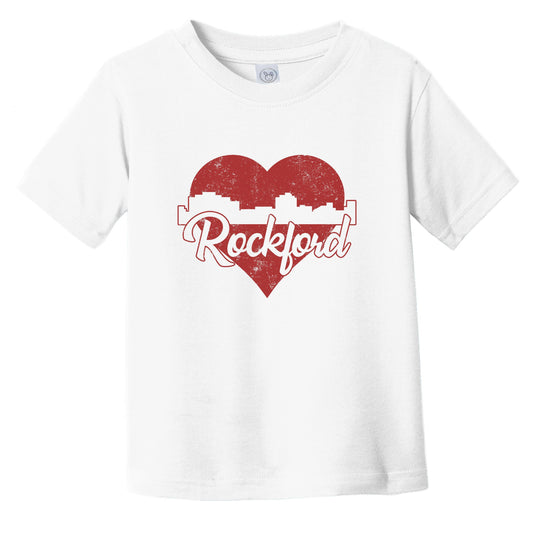 Retro Rockford Illinois Skyline Red Heart Infant Toddler T-Shirt