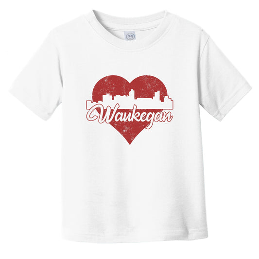 Retro Waukegan Illinois Skyline Red Heart Infant Toddler T-Shirt