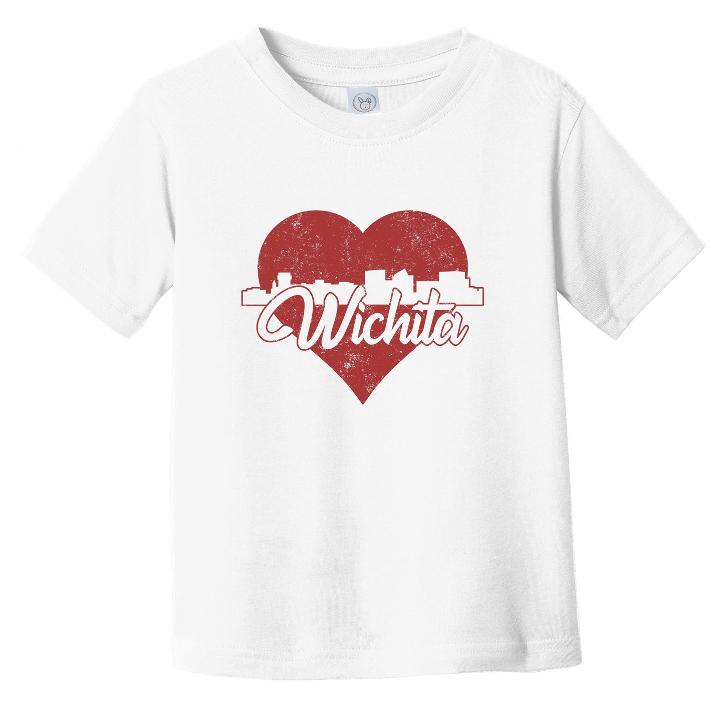 Retro Wichita Kansas Skyline Red Heart Infant Toddler T-Shirt