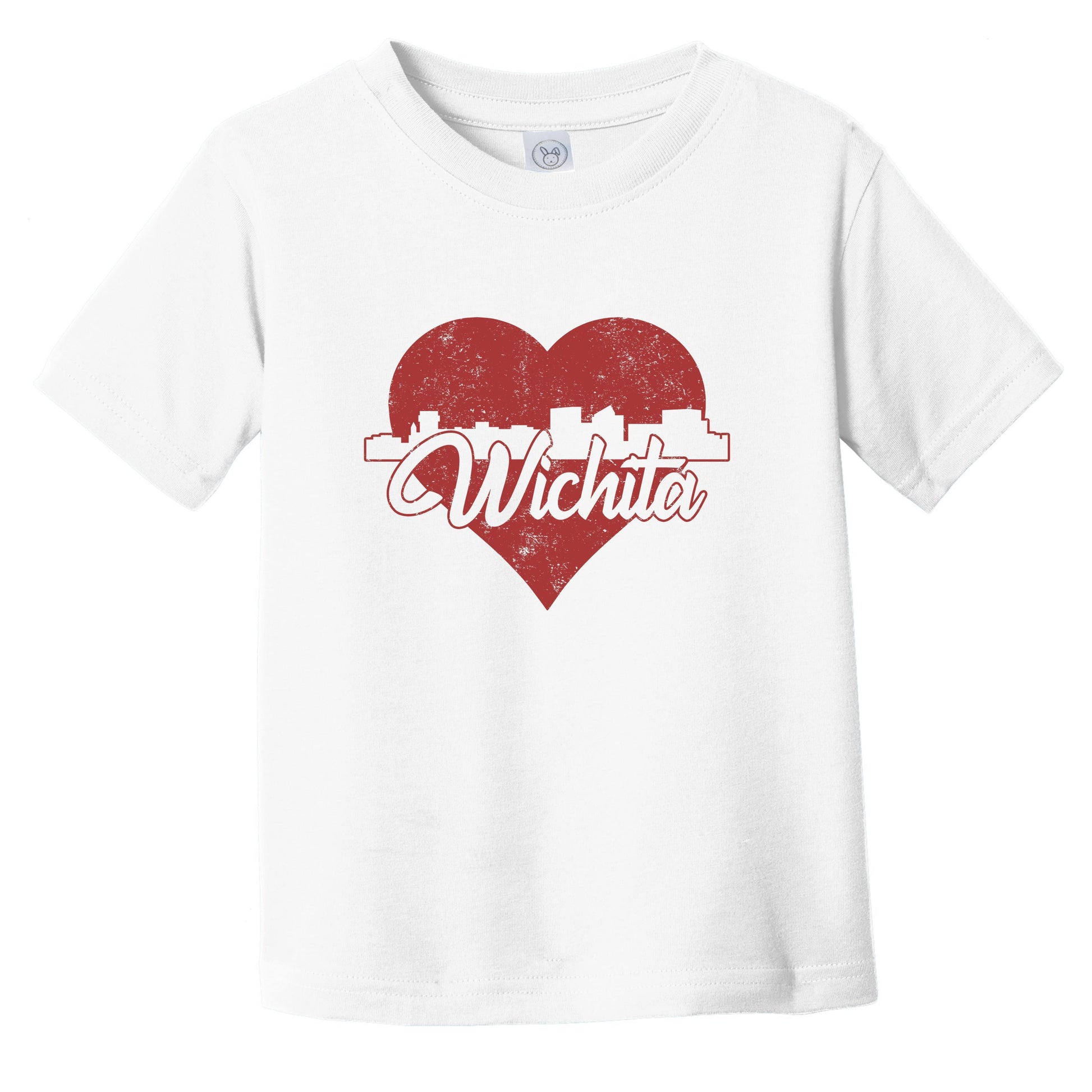 Retro Wichita Kansas Skyline Red Heart Infant Toddler T-Shirt