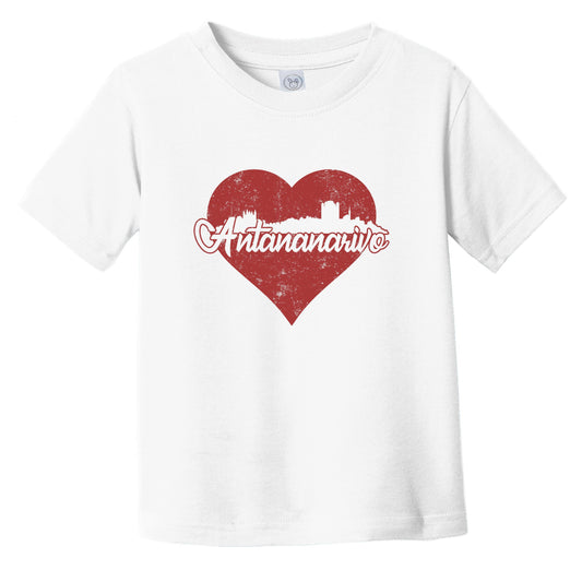 Retro Antananarivo Madagascar Skyline Red Heart Infant Toddler T-Shirt