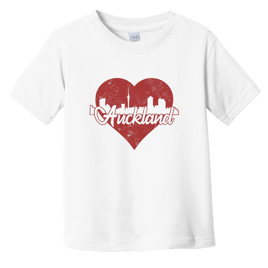 Retro Auckland New Zealand Skyline Red Heart Infant Toddler T-Shirt