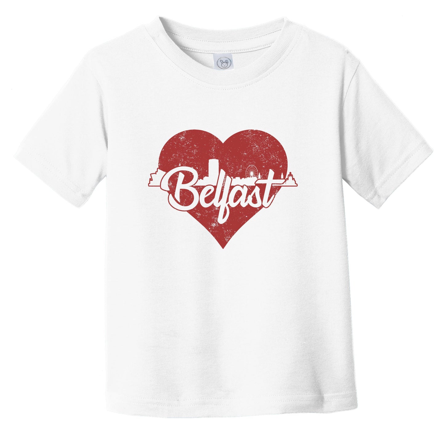 Retro Belfast Northern Ireland Skyline Red Heart Infant Toddler T-Shirt