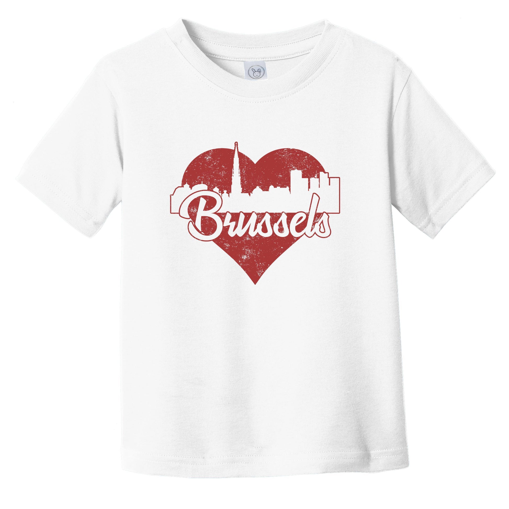 Retro Brussels Belgium Skyline Red Heart Infant Toddler T-Shirt