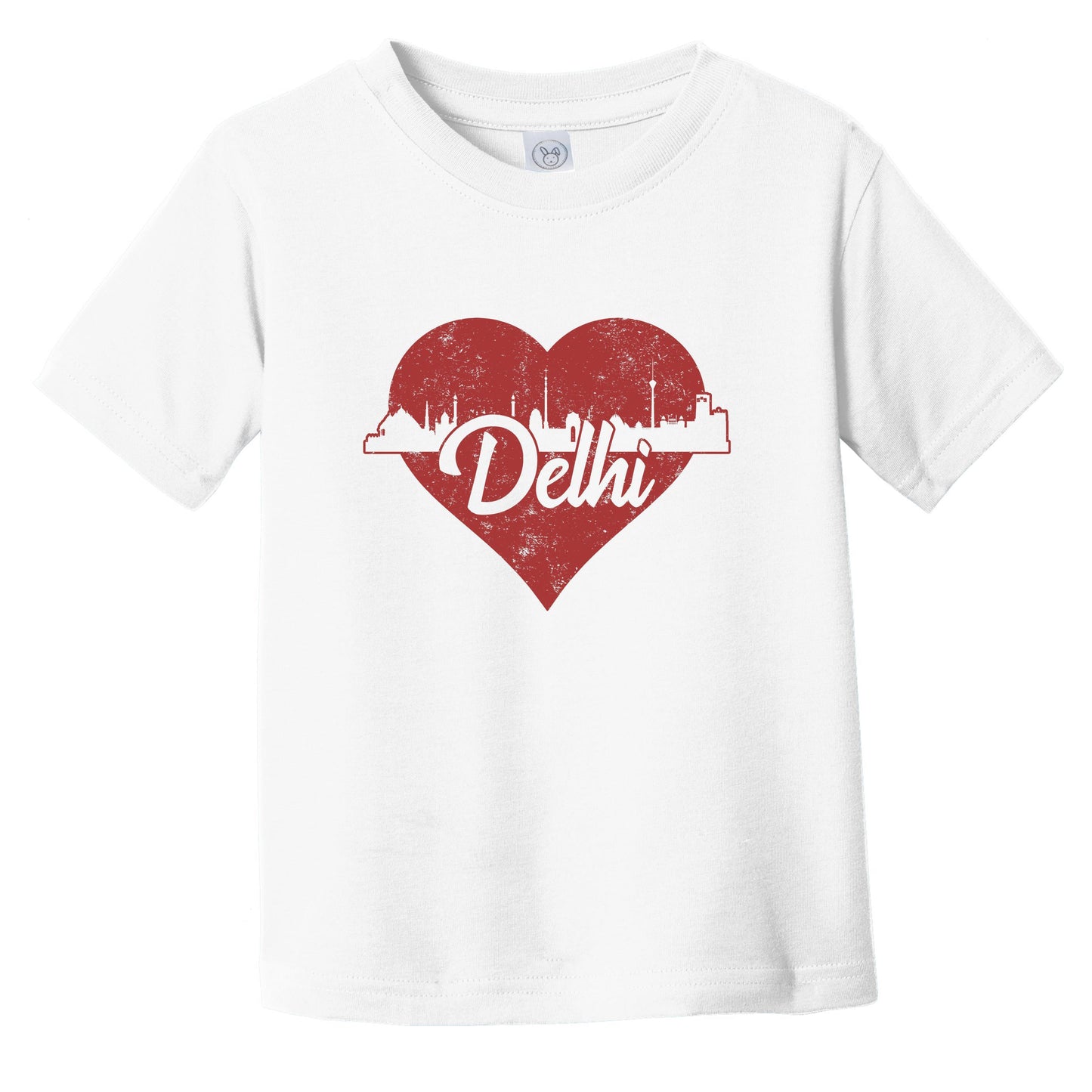 Retro Delhi India Skyline Red Heart Infant Toddler T-Shirt